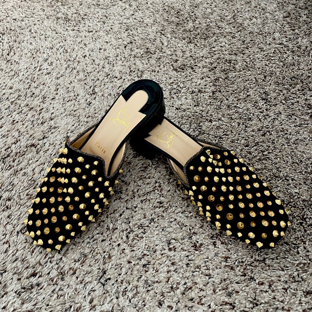 Black and Gold Studded Mules